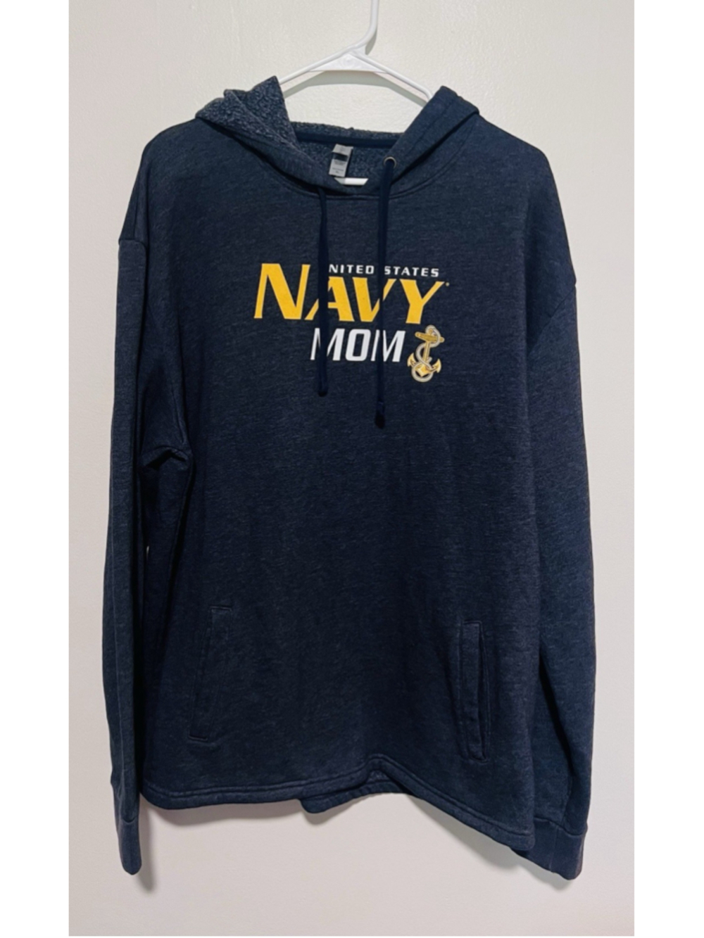 Next Level United States Navy Mom Hoodie Sweatshirt XL Navy Gray Yellow